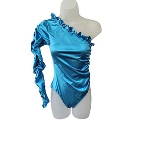Fanta Body Blue One-Shoulder Bodysuit